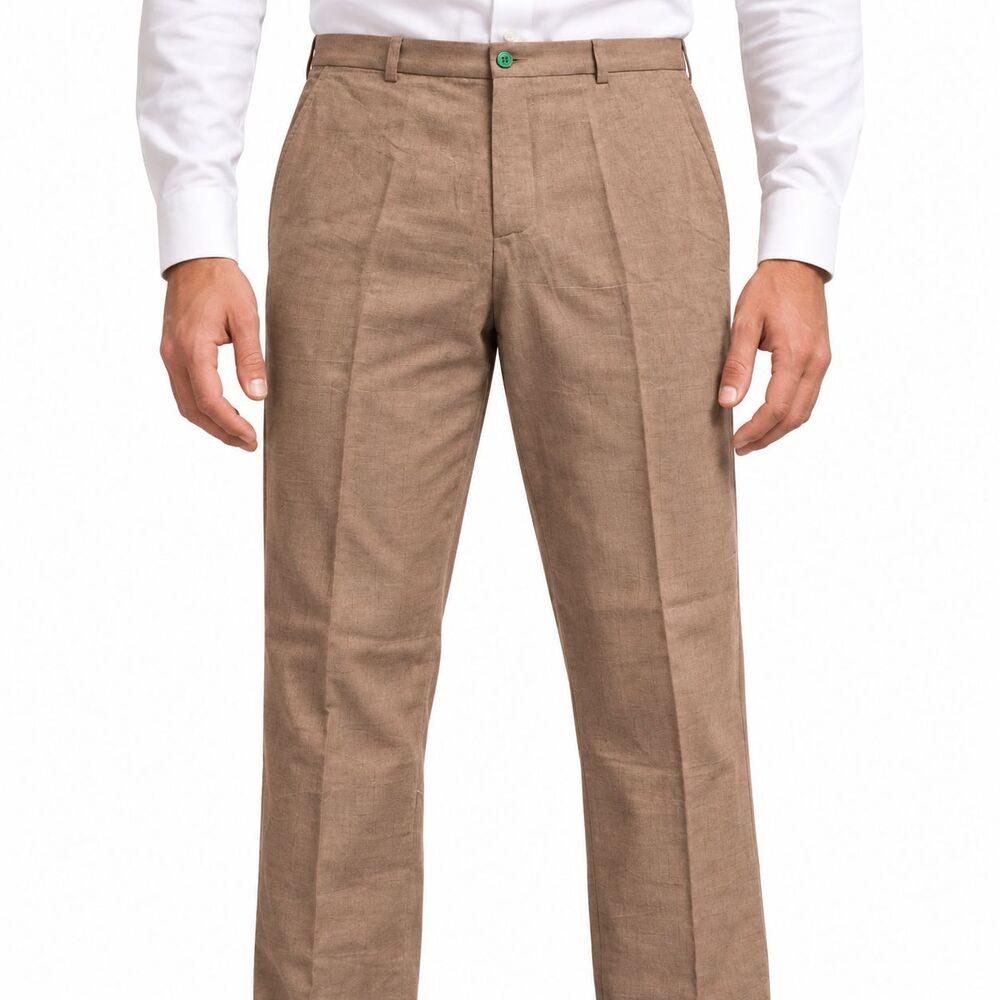 Mens 36 Tan Cotton Dress Pants Straight Fit Flat Front Handmade Trousers NWT